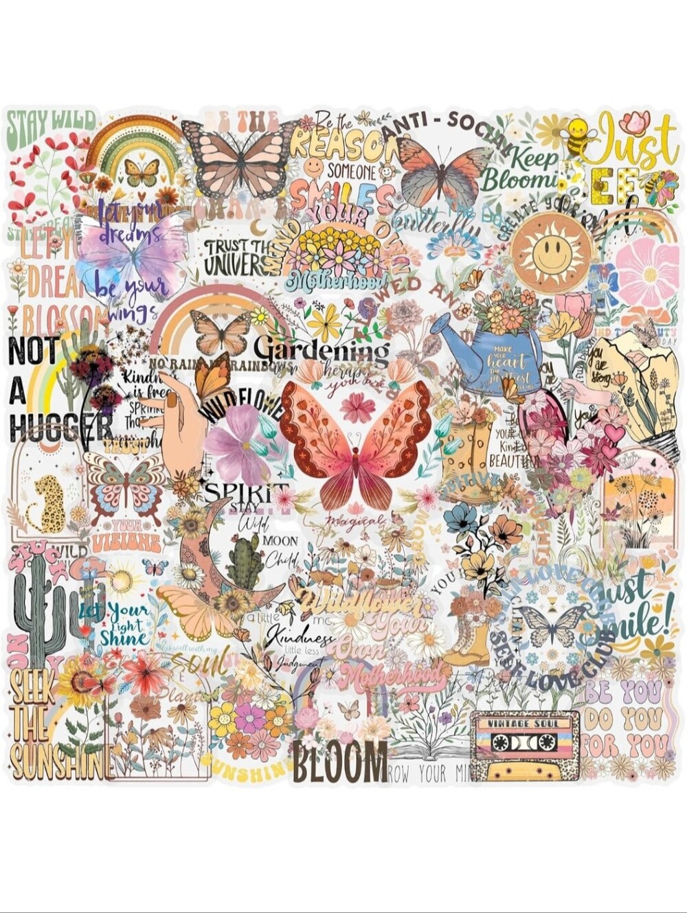 Boho Butterfly & Floral Wall Decal Collage - Multicolor
